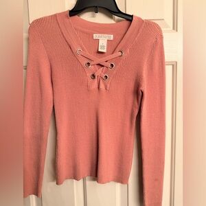 Planet Gold Ribbed Lace-Up Top in Coral